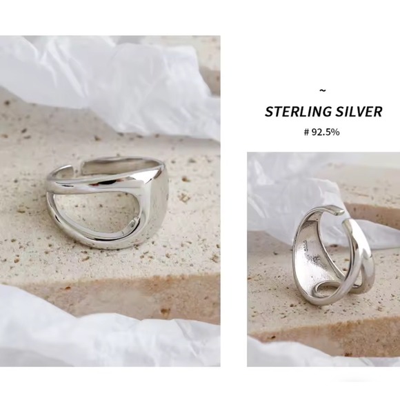 NEW UNIQUE SILVER ABSTRACT RING, OPEN RING, SILVER ADJUSTABLE RING, UNISEX RING - Picture 10 of 12